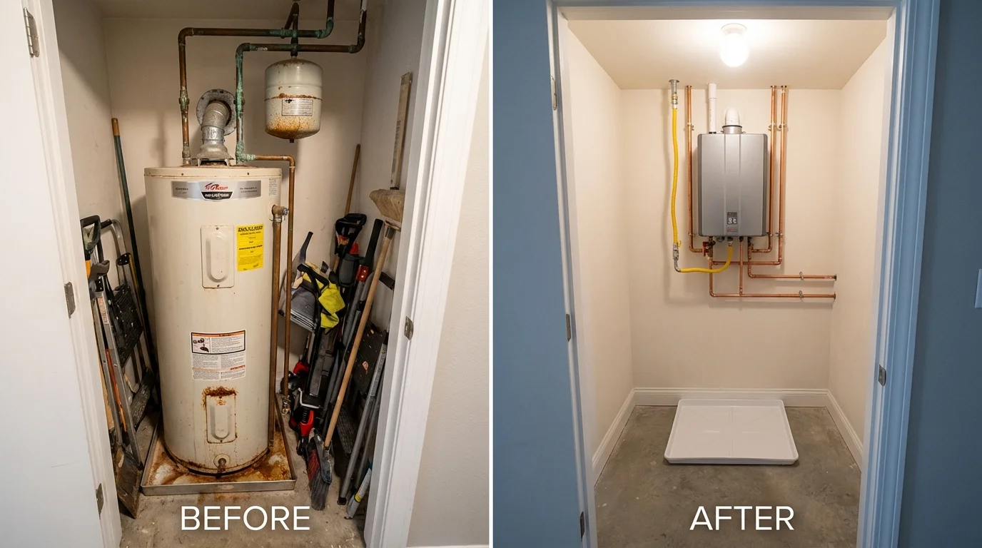 Tank water heater versus wall-mounted tankless unit comparison for Acton, CA homeowners